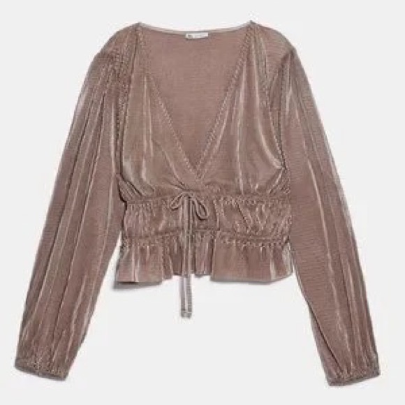 Zara Women’s Taupe Pleated Peplum long sleeve top NWT - Picture 5 of 5